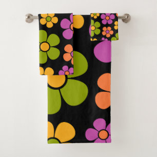 Reto 1960s Style Mid Mod Floral Pattern Bath Towel Set