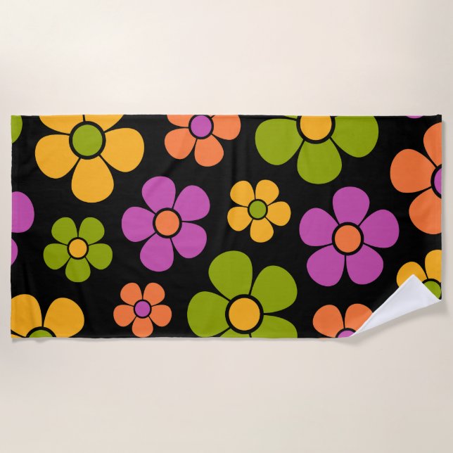 Reto 1960s Style Mid Mod Floral Pattern Beach Towel (Front)