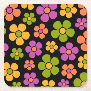 Reto 1960s Style Mid Mod Floral Pattern Square Paper Coaster