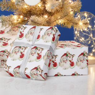 reto vintage Christmas Santa reindeer tiled party Wrapping Paper