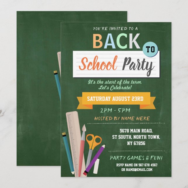 Retour À La Fête De L'École Invitation De Plaisir  (Devant / Derrière)