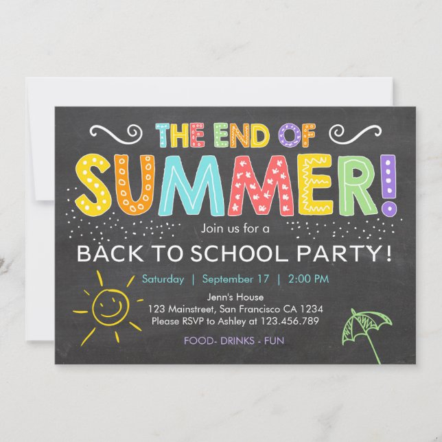 Retour à l'école fin de l'été Fête Invitation (Devant)