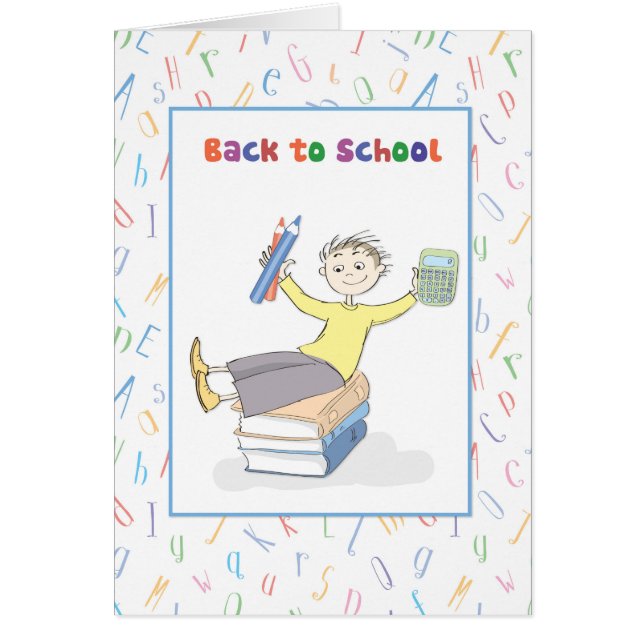 Retour à l'école garçon avec livres et crayons (Devant)