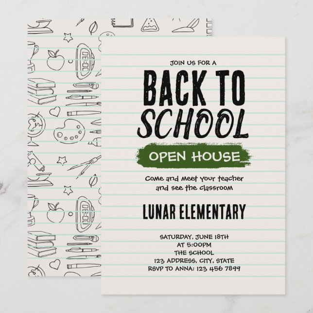 Retour à l'école open house Invitation (Devant / Derrière)