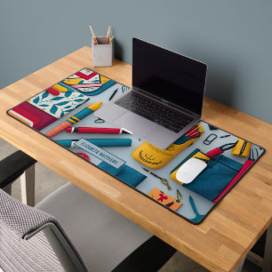 Retour à l'école stylé fournitures Motif Nom Blanc