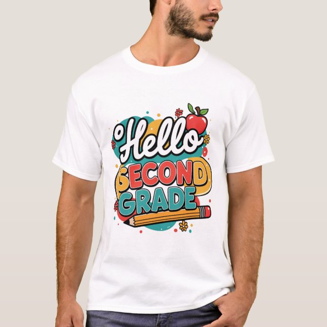 Retour à l'école Tee | Bonjour T-shirt de deuxième (Devant)