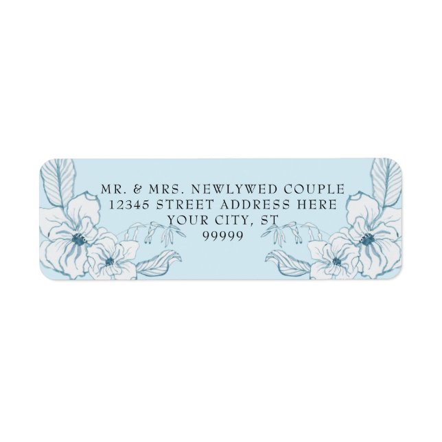 Retour Adresse Dusty Blue White Aquarelle Florale (Devant)