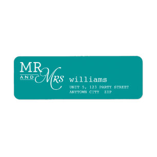RETOUR ADRESSE ÉTIQUETTE m & mrs typographie bleu 