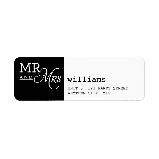 RETOUR ADRESSE ÉTIQUETTES m & mme typographie noir (Devant)
