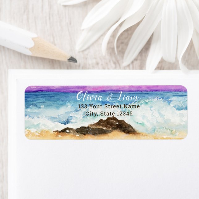 Retour de plage rocheuse à l'aquarelle océan (En situation)