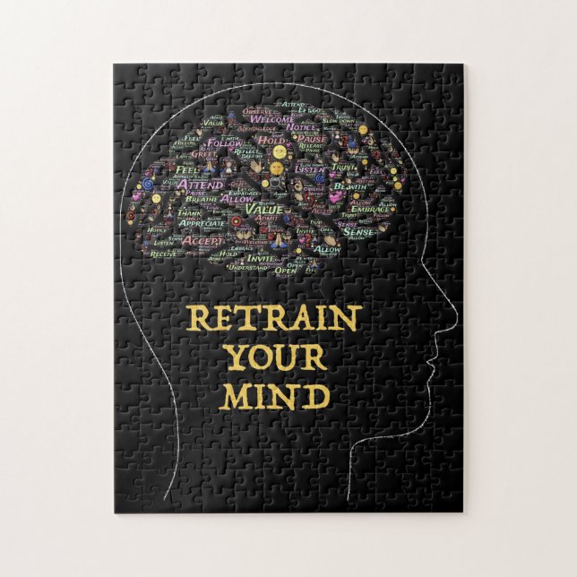 Retrain Your Mind Inspirational Word Art Design    Jigsaw Puzzle (Vertical)