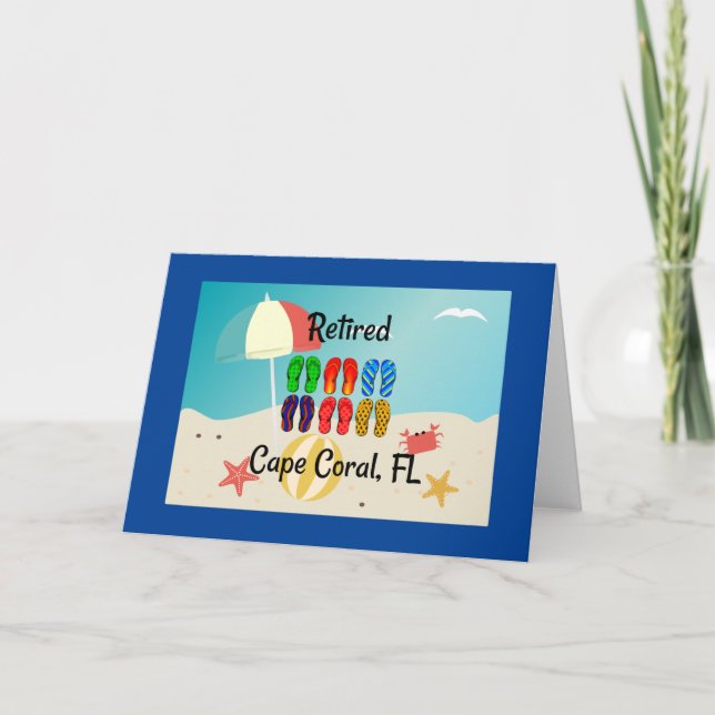 Retraité, Cape Coral, FL, design de plage, Carte (Devant)