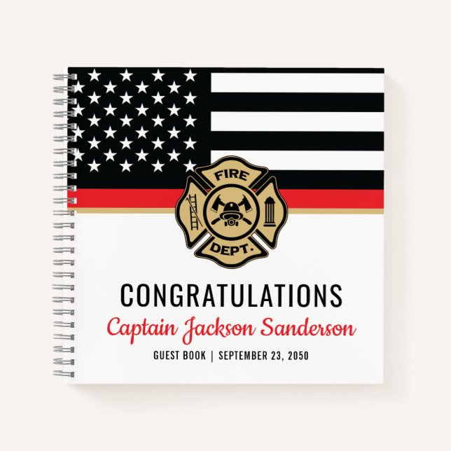 Retraite des pompiers Mince Red Line Livre d'or (Devant)