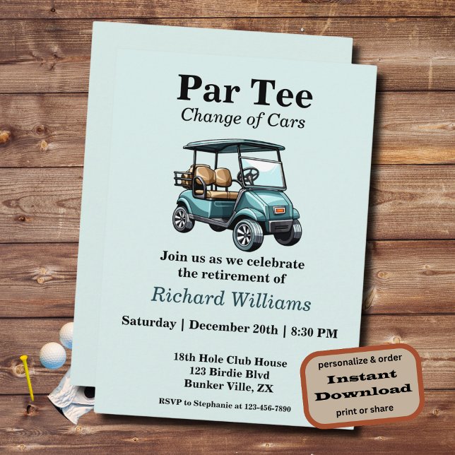 Retraite Golf Panier Par Tee Invitation Thématique (Créateur téléchargé)