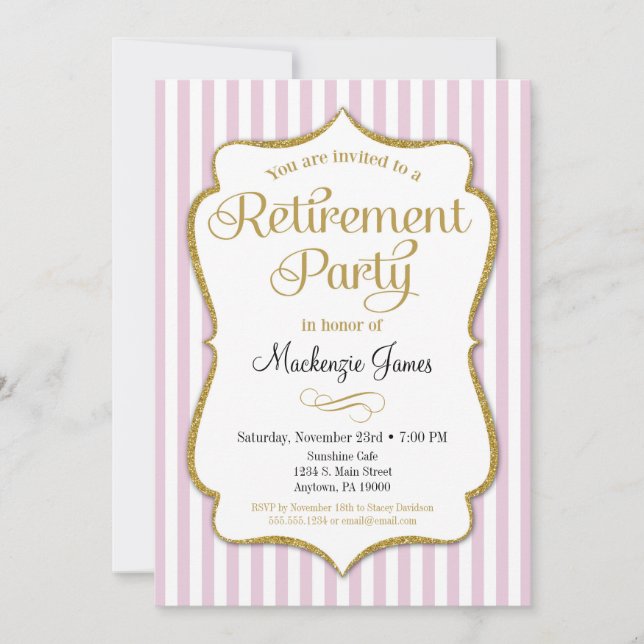 Retraite Invitation Pink Gold Élégante Dame (Devant)