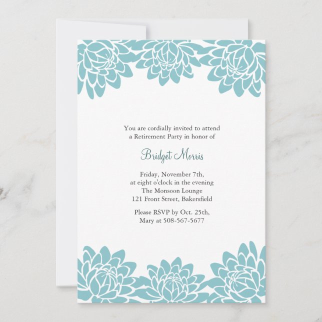 Retraite Party Blue Moderne et Floral Invitation (Devant)