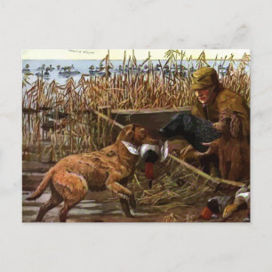 Retraits peints vintages et carte postale de chass