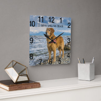 Retriever at the beach miss you square wall clock