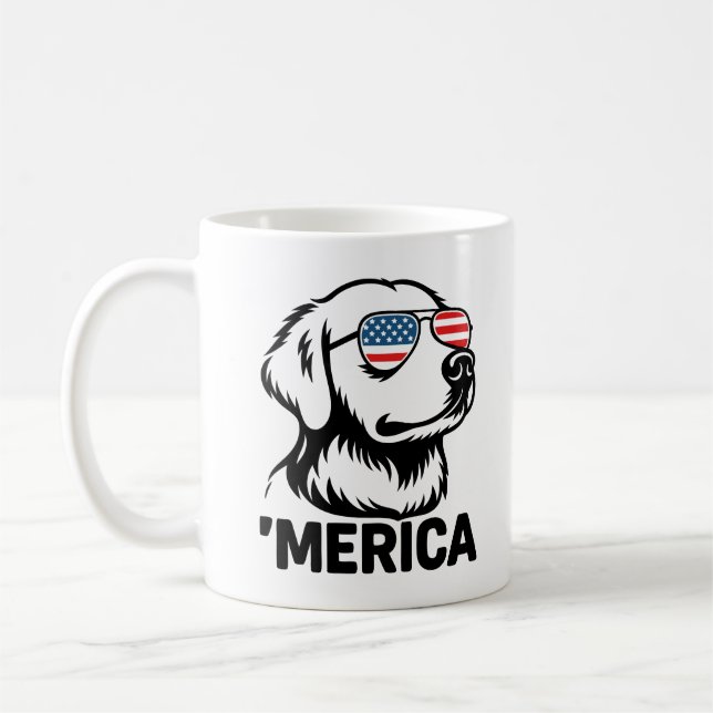 Retriever Dog 4th Of July Merica Coffee Mug (Left)