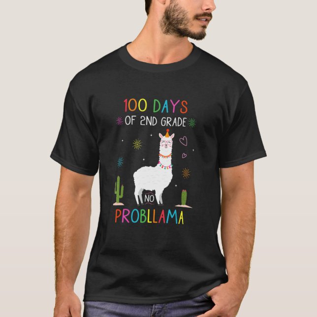 Retro 100 Days Of 2nd Grade No Probllama Llama Sec T-Shirt (Front)