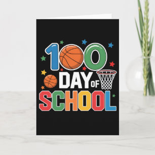 Retro 100 Days Of School Basketball Fan Design Card