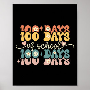 Retro 100 Days Of School Groovy Teacher 100th Day Poster