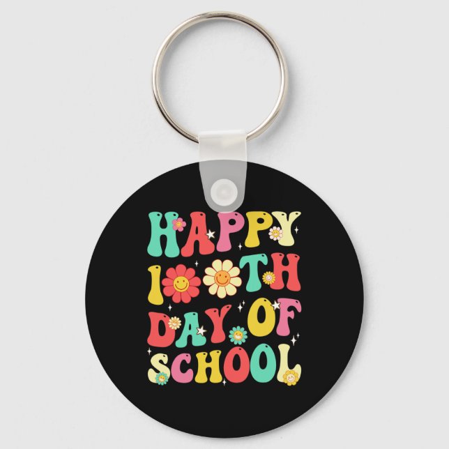 Retro 100 Days Of School Teachers Students 100th D Keychain (Front)