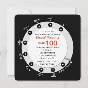 Retro 100th Birthday Party Invitation Rotary Dial