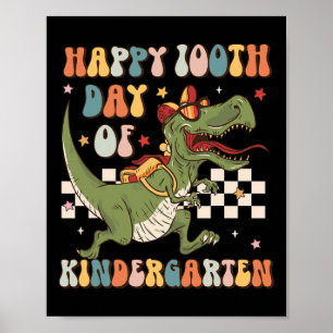 Retro 100th Day of Kindergarten 100 Days Of School Poster
