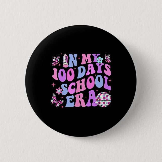 Retro 100th Day Of School Teacher Kid 100 Days Of  2 Inch Round Button (Front)