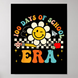 Retro 100th Day Of School Teacher Kid 100 Days Of Poster