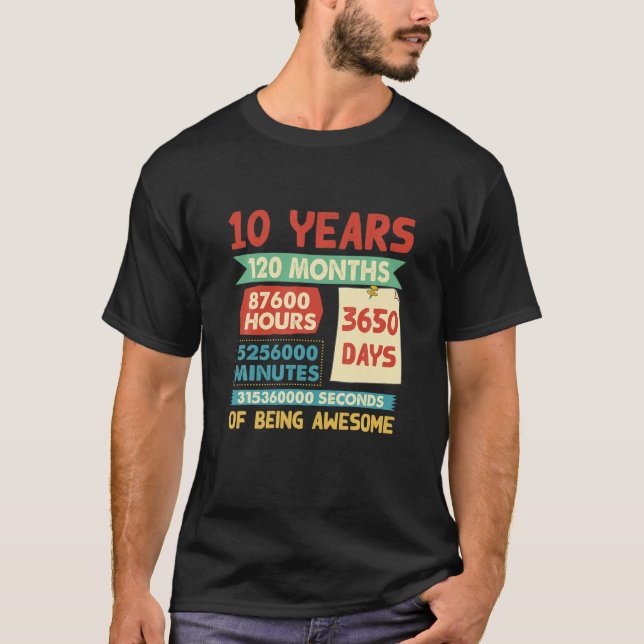 Retro 10 Years Old Being Awesome Bday T-Shirt (Front)