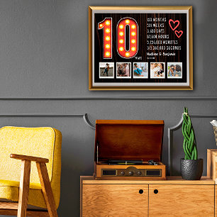 Retro 10th Anniversary Hearts Custom Photo Collage Poster