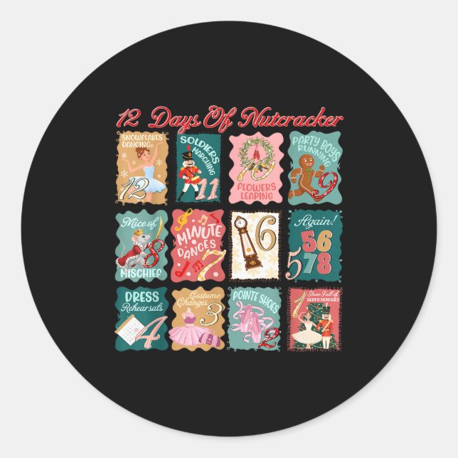Retro 12 Days Of Nutcracker Ballet Fairy Plum Ging Classic Round Sticker (Front)