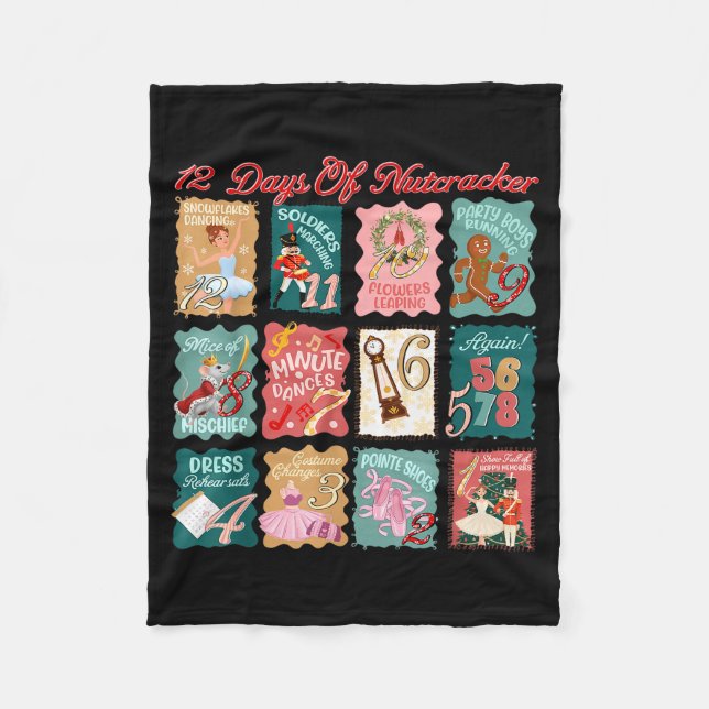 Retro 12 Days Of Nutcracker Ballet Fairy Plum Ging Fleece Blanket (Front)