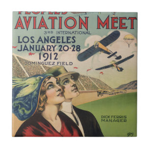 Retro 1912 Los Angeles Air Show Travel Art Tile