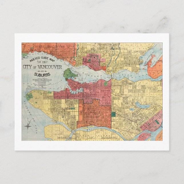 Retro 1914 Map City of Vancouver British Columbia Postcard (Front)