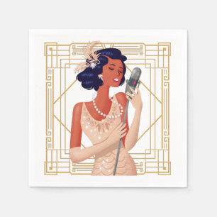 Retro 1920s Glam Lady Singer Art Deco Gold Frame Napkin