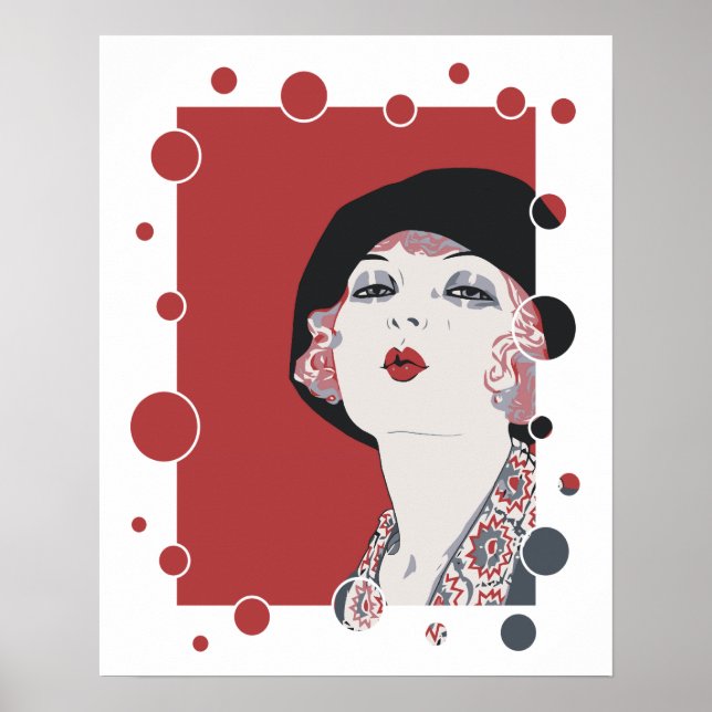 Retro 1920s Jazz Age Style flapper girl bubbles Poster (Front)
