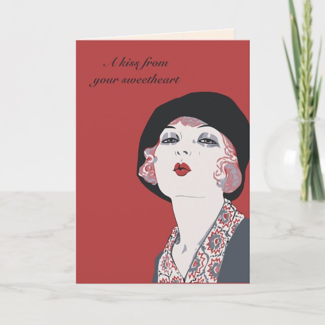 Retro 1920s Jazz Age Style flapper girl lovers' Holiday Card (Front)