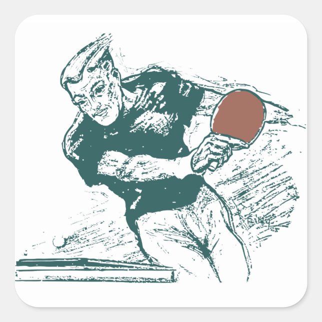 Retro 1930s drawing table tennis square sticker (Front)