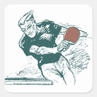 Retro 1930s drawing table tennis square sticker