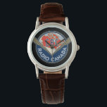 Retro 1940-1958 watch<br><div class="desc">Created by Hortense Binette, student from Montréal's École des Beaux Arts, who won a design contest organized by Radio-Canada in April 1940. A red map of Canada set above elongated lightning bolts spanning across the country, the design was intended to represent the unifying role the public broadcaster would play. Used...</div>