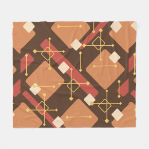 Retro 1950s Art Diamonds Brown Orange Fleece Blanket