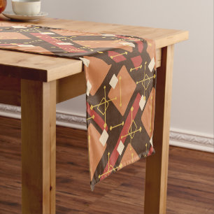 Retro 1950s Art Diamonds Brown Orange Short Table Runner
