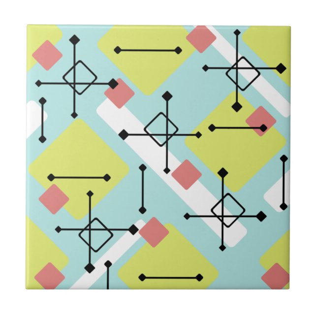 Retro 1950s Art Diamonds Mint Green Yellow Tile (Front)