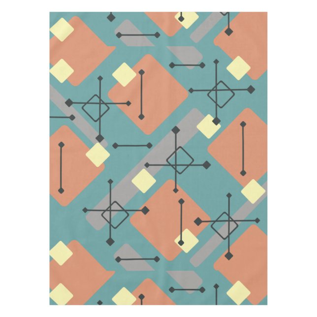 Retro 1950s Art Diamonds Teal Orange Tablecloth (Front)