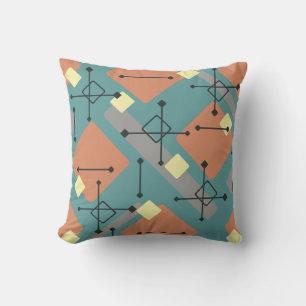 Retro 1950s Art Diamonds Teal Orange Throw Pillow