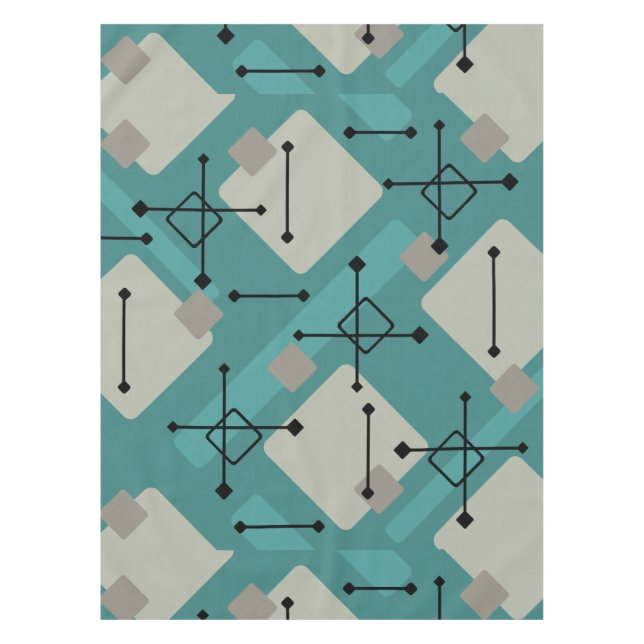 Retro 1950s Art Diamonds Teal Turquoise Tablecloth (Front)