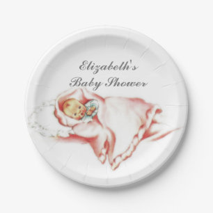 Retro 1950s Baby Girl Shower Paper Plate